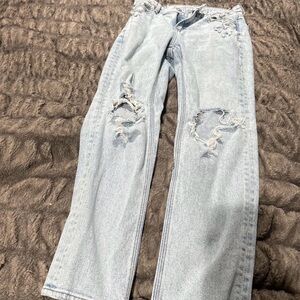 American Eagle Outfitters Light Blue Ripped Straight Leg Jeans